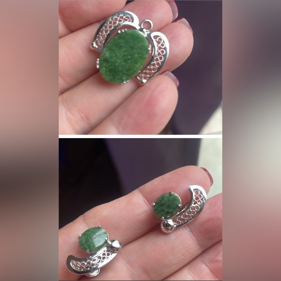 Dixelle Jewelry - Elegant Sterling Silver and Green Jade Jewelry Set